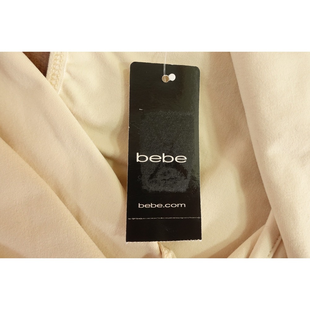 Bebe Womens Large Cream Stretch Open Back Mock Neck Long Sleeve Bodysuit Top NWT - Picture 5 of 12